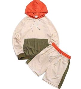 Ropa informal de verano para hombre, conjunto de pantalones cortos con capucha de manga corta transpirables ligeros, 100% algodón, bloque de Color, traje de dos piezas - Product Image 1