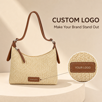 Sac à bandoulière en paille tressée rayé arc-en-ciel pour femme, léger, style bohème, avec fermeture éclair, sac hobo pour l'été