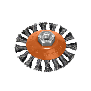 Spazzola Obliqua in Acciaio Intrecciato O/ 100 mm. x 10 mm. Filettatura M14 / Filo O/ 0,30 mm. - Product Image 1