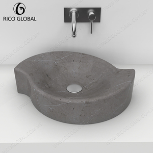 Lavabo en marbre gris moderne, forme irrégulière unique, rénovation de salle de bain haut de gamme, ovale, pierre naturelle, béton mat pour hôtels - Product Image 4