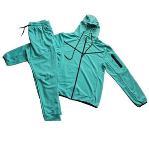 Conjunto de sudaderas con capucha y pantalones para correr para hombre, ropa deportiva de dos piezas, chándales de otoño e invierno para hombre, trajes lisos con cremallera de gran tamaño - Product Image 1