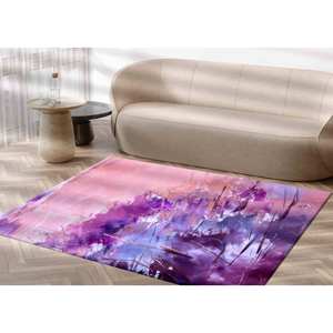 Tapis abstrait rose et violet : tapis moderne antidérapant, avec poils doux - Product Image 3