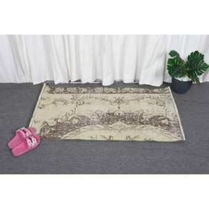 Alfombra clásica de lana turca Vintage de 2x3, 5 pies, hecha a mano, estilo Tabriz, diseño de retazos, látex para pasillo, uso de cabecera - Product Image 4