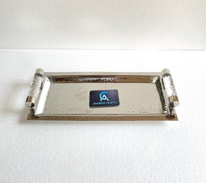 Plateau de service rectangulaire en métal argenté brillant de style nordique pour la décoration de la maison, plateau de service de luxe avec poignée pour hôtel, restaurant - Product Image 2