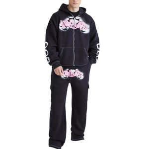 Ensemble de survêtements streetwear d'hiver pour hommes, pantalon cargo à capuche, nouveau design, grande taille, 100% coton imprimé - Product Image 1