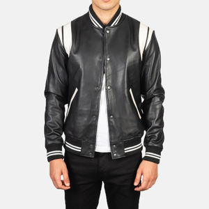 Chaquetas de cuero para hombre Varsity con logotipo personalizado-Premium Retro Snap-Button Bomber Elegante Urban Winter Outerwear Alta calidad - Product Image 5