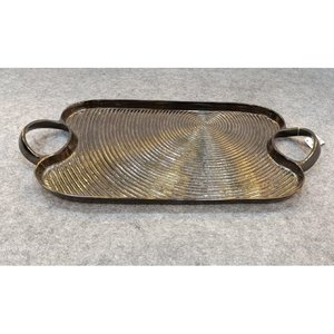 Bandeja de Servir Moderna de Metal con Asas - Plato Decorativo con Textura Ondulada en Bronce Antiguo para Restaurante y Hogar - Product Image 1