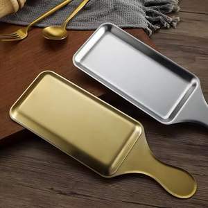 Plateaux de cuisine en acier inoxydable avec poignée, vaisselle occidentale, design moderne, personnalisable pour mariages et restaurants, assiette à collation - Product Image 1