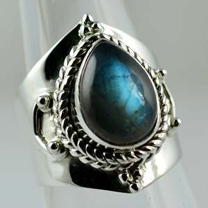 925 Sterling Silver Handmade <b>Ring</b> with Natural <b>Labradorite</b> Boho Style Pear Shape January Birthstone Jewelry Perfect Gift for Her - Product Image 3