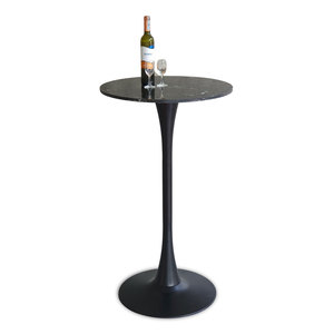 Contemporary Round Stone Top Bar <b>Table</b> with Iron Legs for Cafe Home Bar Events Home Use - Product Image 1