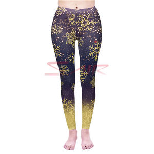 Mallas deportivas ajustadas de algodón 100% para mujer, logotipo personalizado, elasticidad Punk, tela de punto suave transpirable media, pantalones estampados con copos de nieve - Product Image 1