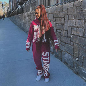 Ensemble survêtement pour femme, sweat-shirt oversize et pantalon ample, écologique, streetwear d'hiver, broderie personnalisée avec patchs délavés, effet délavé à l'acide - Product Image 6