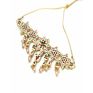 Ensemble de collier Peach Designer Tumble Polki Kundan avec zircon plaqué or et perle pour mariage ou bijoux fins, cadeau idéal - Product Image 3