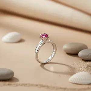 Anillo de Compromiso Romántico de Plata 925 con Baño de Rodio y Piedra Natural de Corte Esmeralda y Princesa Platino para Mujer - Product Image 1