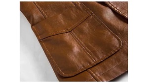 Manteau en cuir de couleur unie pour hommes manteaux décontractés manteau de motard vestes en cuir - Product Image 4