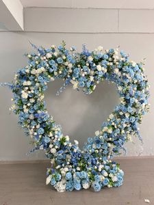 Dekorasi Latar Belakang Pernikahan Bunga Artifisial Bentuk Hati Berkualitas Tinggi Warna Biru Muda Mawar Delphinium - Product Image 2