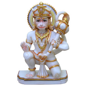 Statue de Hanuman en marbre blanc |   Idole Bajrangbali de qualité supérieure pour la maison et le temple |   Maliyas - Product Image 1