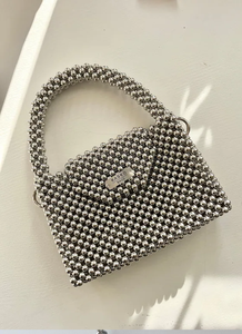 Tuyệt đẹp kim loại bạc đính cườm mini Top-Xử lý túi với cấu trúc nắp đóng cửa, có sẵn với giá bán buôn. - Product Image 1