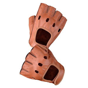 Gants de conduite unisexes élégants pour femmes, de haute qualité, demi-doigts, en cuir de daim véritable, respirants, poignet réglable - Product Image 4