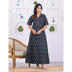 Camisón Casual y Cómodo de Algodón Azul Marino, Tejido de Popelina Suave con Cierre de Botones para Damas de Honor de Verano, Logotipo Personalizable, Talla XS, ODM - Product Image 1