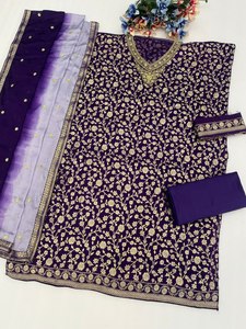 Ensemble Salwar Kameez en soie pure de haute qualité avec broderies lourdes, léger, traditionnel, disponible en 4 couleurs - Product Image 5