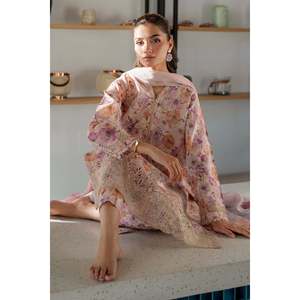 Chiffon Spring/Summer Embroidered Shiffli Top with <b>Silk</b> Dupatta and Printed <b>Trousers</b>-BAROUQE BIC-039 - Product Image 5