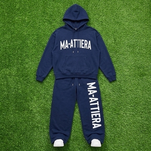 Conjunto Deportivo de Dos Piezas para Mujer, Sudadera con Capucha de Felpa Azul Marino, Pantalones Anchos con Estampado Gráfico, Ropa Casual de Calle - Product Image 6
