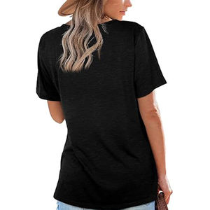 Women's Casual Square Neck Short Sleeve <b>TShirt</b> Solid Color Basic Top Embroidery Print Design Made Polyester Canvas Material Logo - Product Image 3
