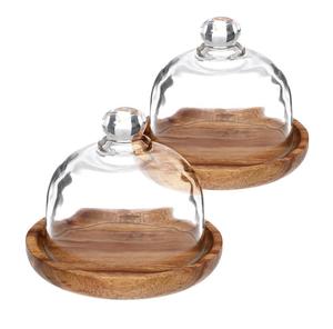 Plato de madera artesanal de primera calidad con cúpula de cristal para servir frutas y postres de queso con un elegante diseño antiguo - Product Image 2