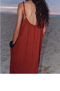 Vestido Largo sin Mangas para Mujer, Color Óxido Sólido, Estilo Bohemio, Holgado, Informal, para Playa, Verano, Ideal para el Uso Diario - Product Image 4