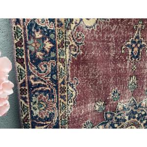 3.6x7 ft Area Vintage Turkish Rug, <b>Red</b> Animal Print <b>Wool</b> Rug - Product Image 4