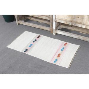 Alfombra Turca de 1.7x3.2 pies, Alfombra Pequeña Vintage, Alfombra Oriental Blanca - Product Image 4