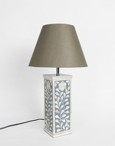 Top-Ranked New Bone Inlay Gray Table <strong>Lamp</strong> with Floral Design <strong>Rectangle</strong> Lighting for Home Hotels Metal Shade by Faizacraft - Product Image 1