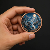Pièce de monnaie ronde personnalisée de 1 OZ en cuivre fin 999, imprimée UV double face, motif Montagne et Lune chinoises, paysage de pagode avec pont, objet de collection et cadeau