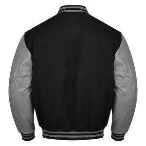 Veste en cuir et laine pour homme Varsity Letterman avec col rabattu, poches à boutons, style streetwear, véritable revêtement en cuir noir - Product Image 4