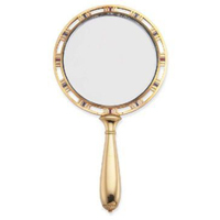Miroir à main plaqué or vintage, design antique, cadre rond en métal, miroir de maquillage à main avec cordon et poignée à pompon, en vente
