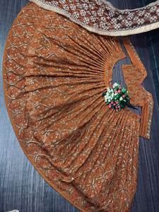 DESIGNER BRIDAL WEAR HEAVY GEORGETTE CHINE SEQUUNCE TRABAJO LEHENGAS CON HEAVY DUPATTA - Product Image 5