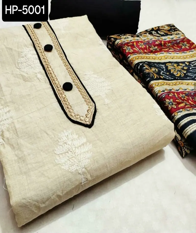 Nuovo arrivo in cotone Khadi Salwar Suit materiale con stampa Chanderi Dupatta Set stile Pakistani Salwar Kameez con lavoro pesante