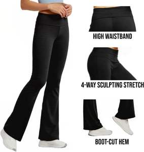 Pantalon de yoga pour femme en spandex/coton, taille haute, cordon de serrage, coupe bootcut, extensible, écologique, séchage rapide, respirant, fitness, gym, uni - Product Image 6