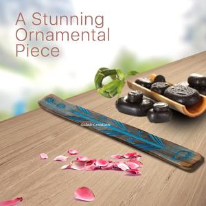 Porta Incienso de Madera Hecho a Mano con Tallado Floral Azul, Recogedor de Cenizas Tradicional para Aromaterapia, Meditación y Decoración del Hogar - Product Image 2