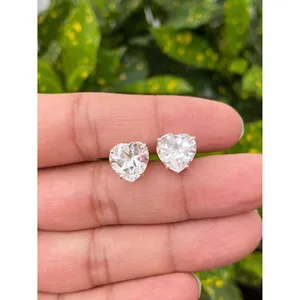 925 Silver <b>Stud</b> <b>Earrings</b> with Crystal Quartz Heart Elegant Crystal Jewelry - Product Image 1