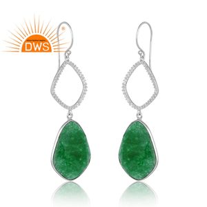 Última Venta de plata chapada en paladio Aventurina natural Cuarzo verde y pendientes de piedras preciosas Cz Diseño personalizado Fabricante de joyas - Product Image 3