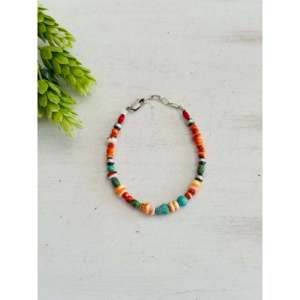 Bohemian Style Navajo Strung Multi-Color Stone and Sterling <b>Silver</b> <b>Bracelet</b> with Pearl Beads - Product Image 1