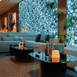 Agate bleue Style Vintage plateau de table en pierres précieuses semi-précieuses choix manufacturés pour les paysages artistiques prix de gros laiton - Product Image 2