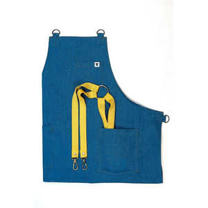 Tablier de travail en jean délavé jaune pour baristas, serveurs, cuisines commerciales, nettoyage, broderie, restaurants, restauration - Product Image 4