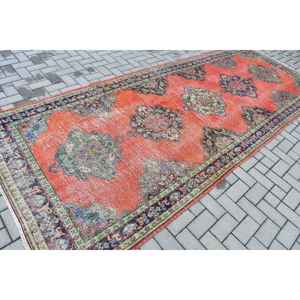 Turkish 4.8x12.3 ft Rug, Vintage <b>Runner</b> Rug, <b>Red</b> Floral Rug - Product Image 2