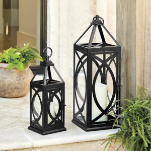 Hot Selling 2-Piece Outdoor Curved Stripes Metal Glass Handmade Pillar <b>Holder</b> <b>Lantern</b> Set Garden Decorations Christmas - Product Image 2