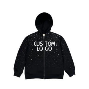 Pull-over en coton pour homme, personnalisé, de haute qualité, coloré, avec strass, respirant, confortable, fermeture éclair intégrale, idéal pour l'hiver - Product Image 1