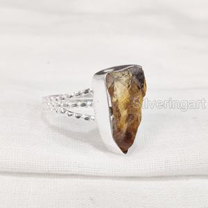 Bijoux en pierre brute Bague pour femme Pierre précieuse citrine brute naturelle Pierre de naissance de novembre Bijoux à pois Bague en argent sterling 925 - Product Image 3