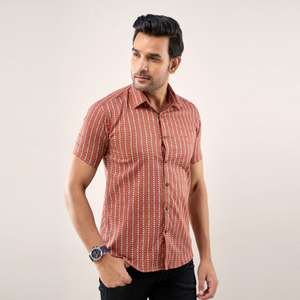 Camisa informal a rayas marrón para hombre, tela de popelina antiarrugas con cuello abotonado, ajuste Regular, talla 6XL para las estaciones de verano y otoño - Product Image 4